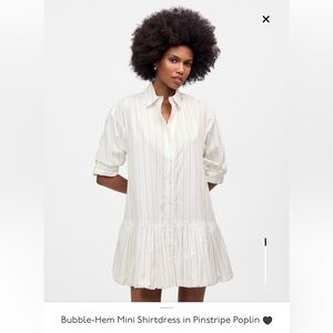 White Pinstripe Bubble-Hem Mini Shirtdress